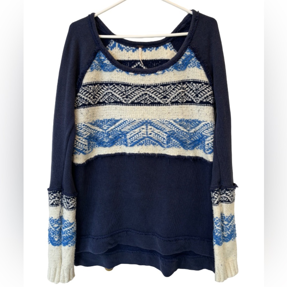 Free People Mixed Media Sweater Blue Size M